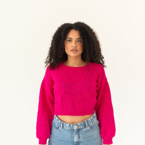 Tricot Cropped Oversized  Algodao Fucsia