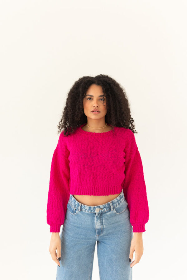 Tricot Cropped Oversized  Algodao Fucsia